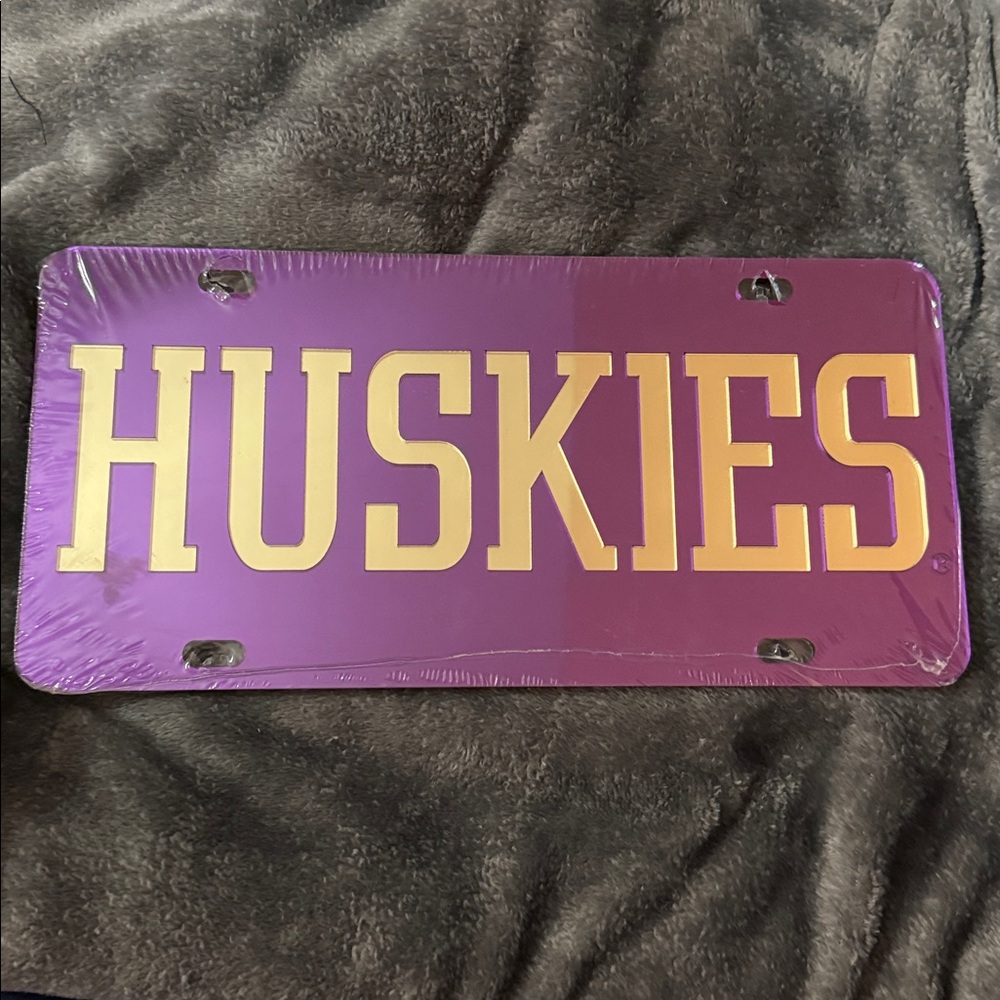 Purple and Gold Huskies License Plate
